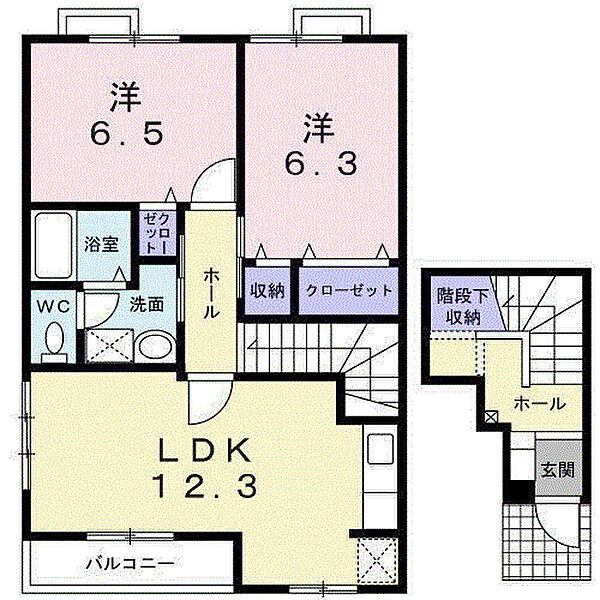 アルコ・バレーノ 201｜茨城県常総市新石下(賃貸アパート2LDK・2階・65.64㎡)の写真 その2