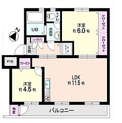 白幡台住宅3号棟 2LDKの間取図画像