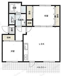 西けやき台団地1号棟 2LDKの間取図画像