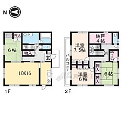 JR湖西線 おごと温泉駅 徒歩20分の賃貸一戸建て 4LDKの間取り