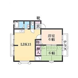 近江鉄道近江本線 水口駅 徒歩10分の賃貸アパート 1階2DKの間取り