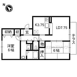 フレマリール林 2階2LDKの間取り