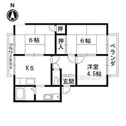 シャルム野洲 2階3DKの間取り
