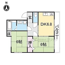 メイプルヒルズ 3階2DKの間取り