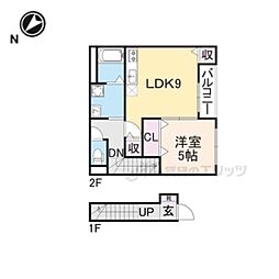JR東海道・山陽本線 彦根駅 徒歩26分の賃貸アパート 2階1LDKの間取り
