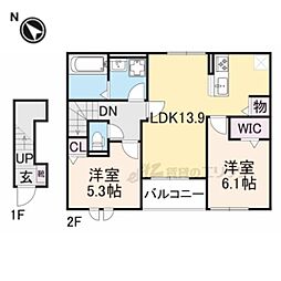 ブルーム 2階2LDKの間取り