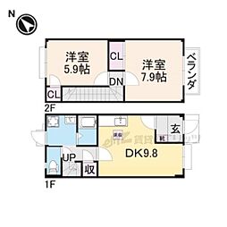 アイハウス 1階2LDKの間取り