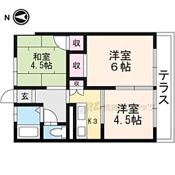 JR草津線 手原駅 徒歩24分の賃貸アパート 1階3Kの間取り