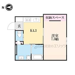 JR北陸本線 長浜駅 徒歩7分の賃貸アパート 2階1Kの間取り