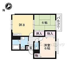 グランドゥールI・II 2階2DKの間取り