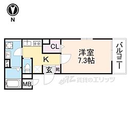 エーベル石山2 1Kの間取図画像