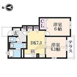 ブルースカイツB棟 2DKの間取図画像