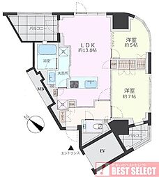 プラウド渋谷東 2LDKの間取図画像