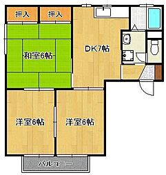 Ｌガーデン本城I 1階3DKの間取り