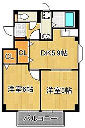 ベルカーサ日吉台 2DKの間取図画像