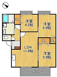 ファミール真木A 3LDKの間取図画像