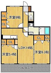 ドエルヴィラ本城 3LDKの間取図画像