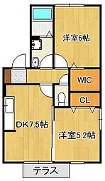フラッターA 2DKの間取図画像