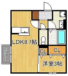 D-ROOM桜本城 1LDKの間取図画像