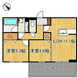 アークパルシモン 2LDKの間取図画像