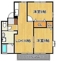 ヴィラージュF棟 2LDKの間取図画像