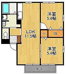 ヴィラージュB棟 2LDKの間取図画像