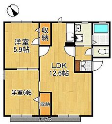 フィールドコート本城2A 2LDKの間取図画像