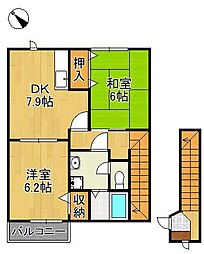 ガーデンハイム・今古賀 2DKの間取図画像