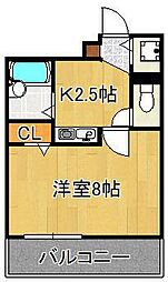 ヴィラアカデミア 1Kの間取図画像