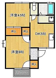 パレーシャルエルA 2DKの間取図画像