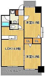 グランドツイン黒崎 2LDKの間取図画像