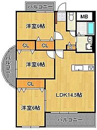パークサイド黒崎 3LDKの間取図画像