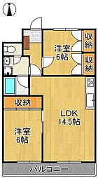 ギャラン瀬板 2LDKの間取図画像