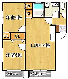 エスポワール陣山 2LDKの間取図画像