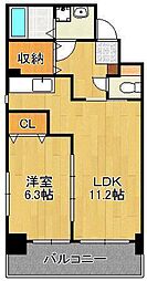 フォレスト陣原 1LDKの間取図画像
