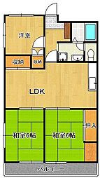 JR鹿児島本線 黒崎駅 バス10分 八幡工業高校前下車 徒歩5分の賃貸マンション 2階3LDKの間取り