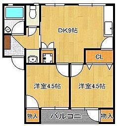 MOON永犬丸A棟 2DKの間取図画像