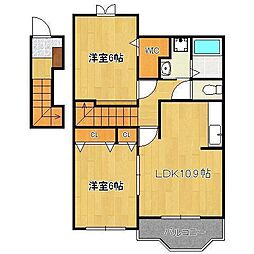 カーサプラシードB 2LDKの間取図画像