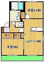 ディアス茶屋の原B 2LDKの間取図画像