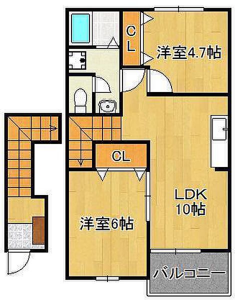 ミルデハイムB ｜福岡県遠賀郡遠賀町大字木守(賃貸アパート2LDK・2階・50.14㎡)の写真 その2