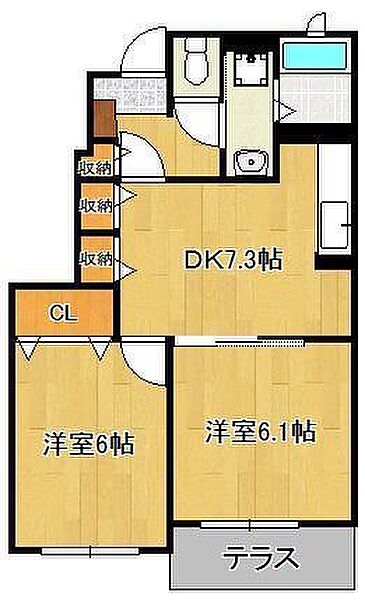 ブランミュール水巻Ｃ ｜福岡県遠賀郡水巻町二東1丁目(賃貸アパート2DK・1階・45.89㎡)の写真 その2