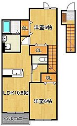 ハートライフ野間B 2LDKの間取図画像