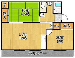 雇用促進住宅中間宿舎ヴィラナリー中間5棟 2LDKの間取図画像