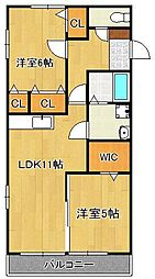 ベル・グラース 2LDKの間取図画像