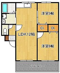 インピレッジ水巻 2LDKの間取図画像