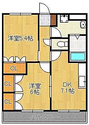 ルミナス・ヨシダA 2DKの間取図画像