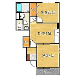 ミルデハイムA 2DKの間取図画像