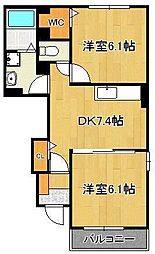 ベルポストA 2DKの間取図画像