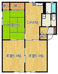 ピアチェmコモン 3DKの間取図画像