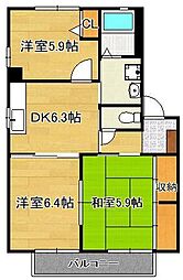 メゾンリヴィエールB 3DKの間取図画像
